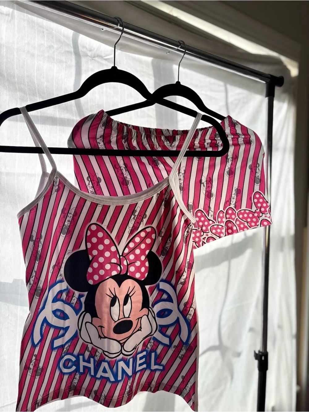 Pink Minnie Mouse Striped Tank & Shorts Set